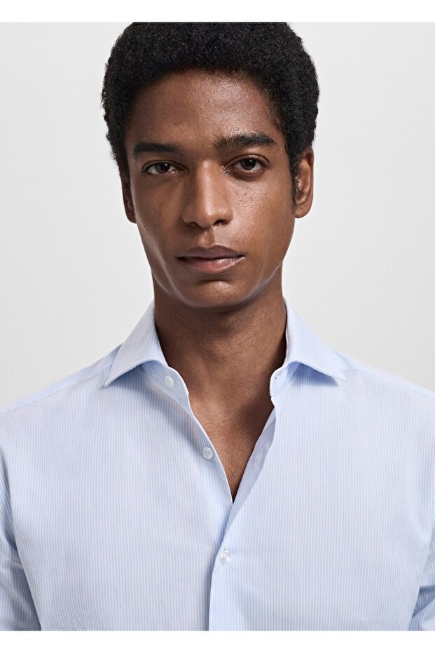 Slim fit ince çizgili gömlek - 6