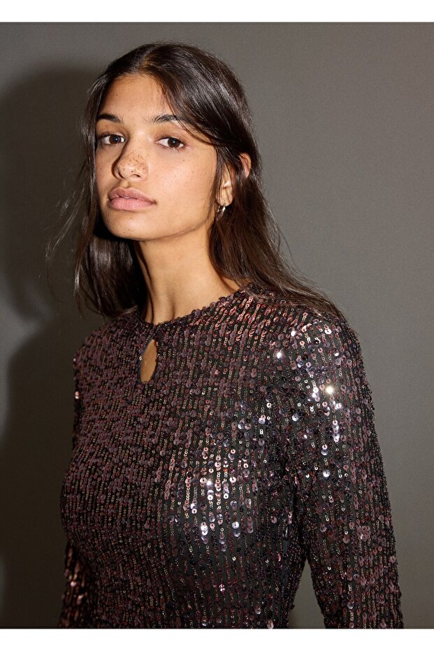 Payetli mini elbise - 6