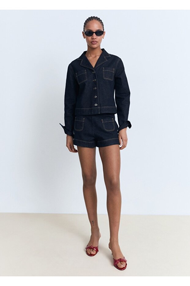 Dar kesim cepli denim ceket - 2