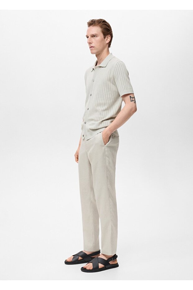 Slim fit %100 keten pantolon - 7