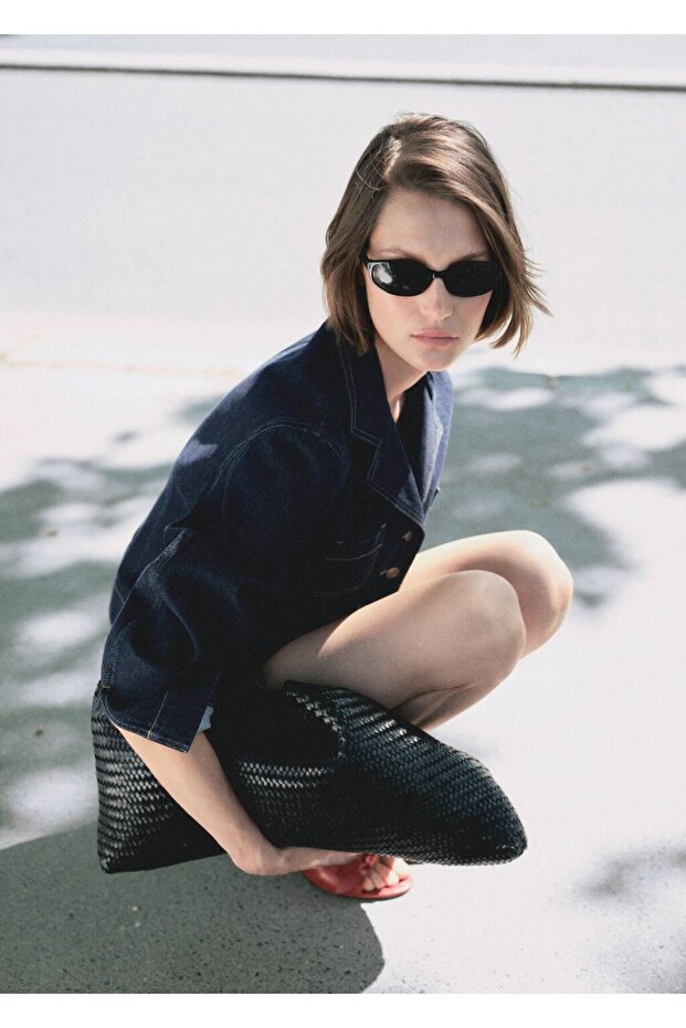 Dar kesim cepli denim ceket - 8