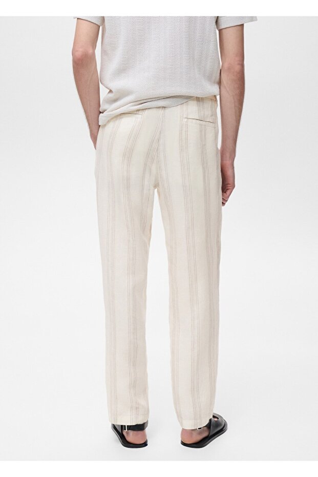 Elastik bel bantlı %100 keten pantolon - 4