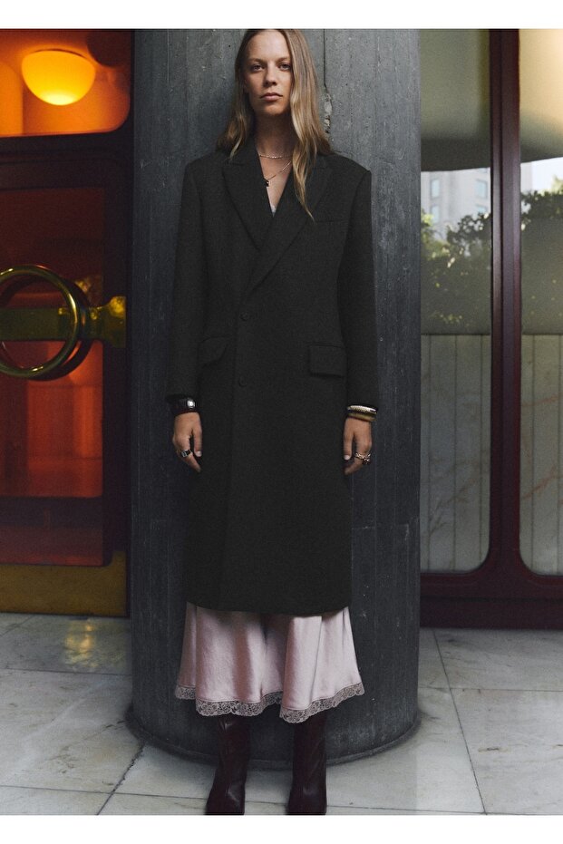 Çift düğmeli uzun palto - 2