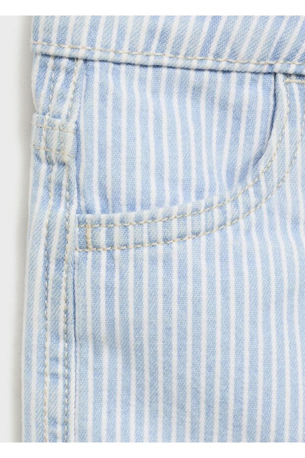 Çizgili denim şort - 5