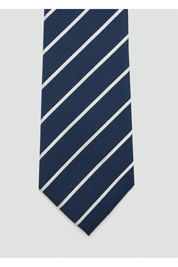 Çizgili ipek pamuklu kravat - 3