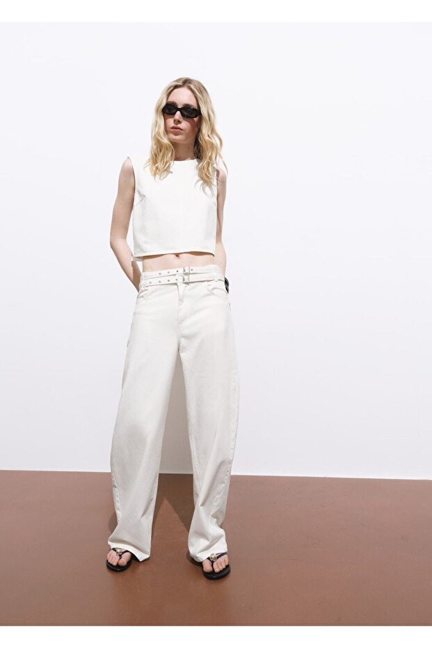 Tokalı denim crop bluz - 2