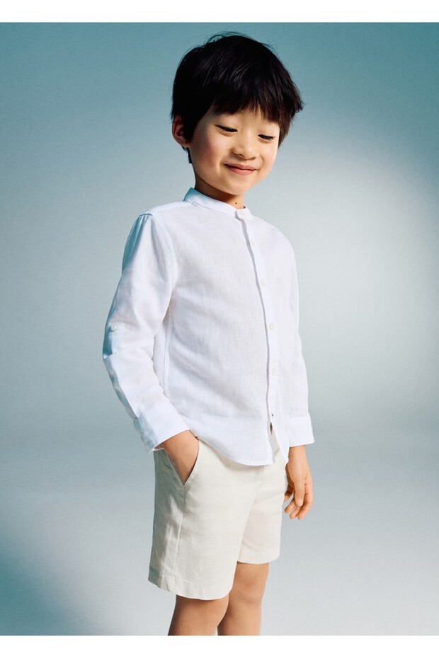 Keten karışımlı bermuda şort - 1