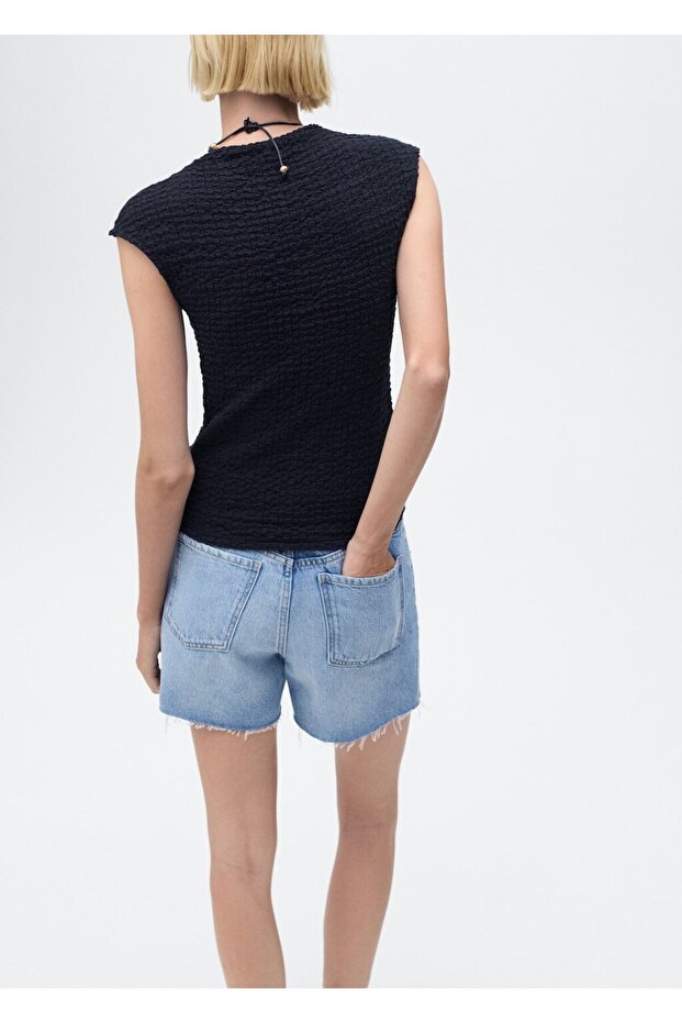 Krep pamuklu bluz - 4