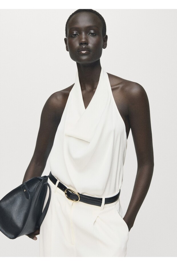 Drape yakalı saten bluz - 1