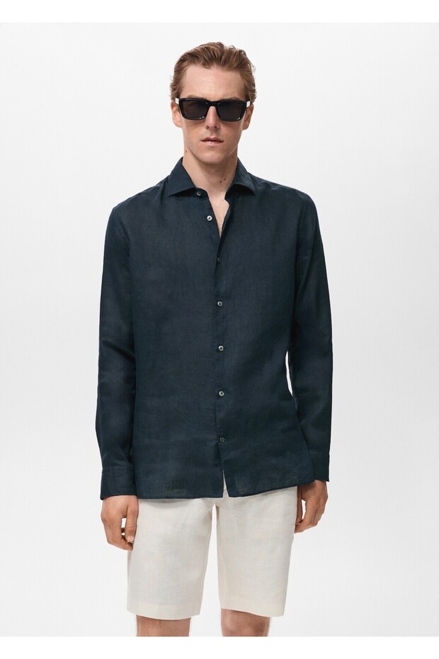 %100 keten slim fit gömlek - 1