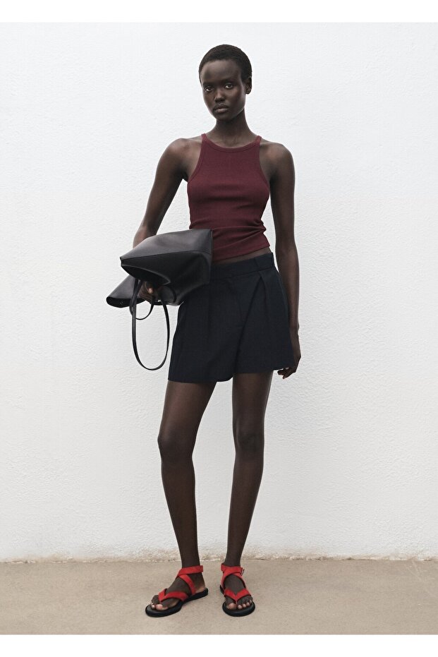 Lastik örgü pamuklu bluz - 2