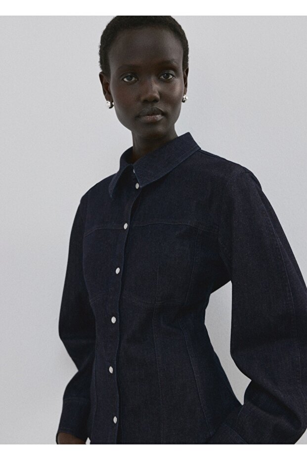 Dikişli kot gömlek - 1