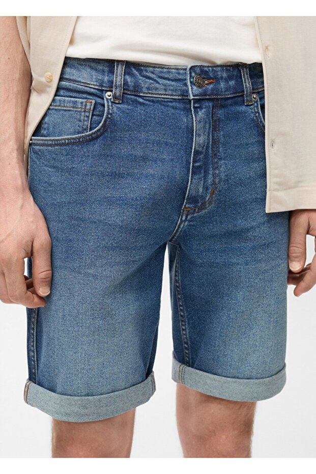 Slim fit kot bermuda şort - 6