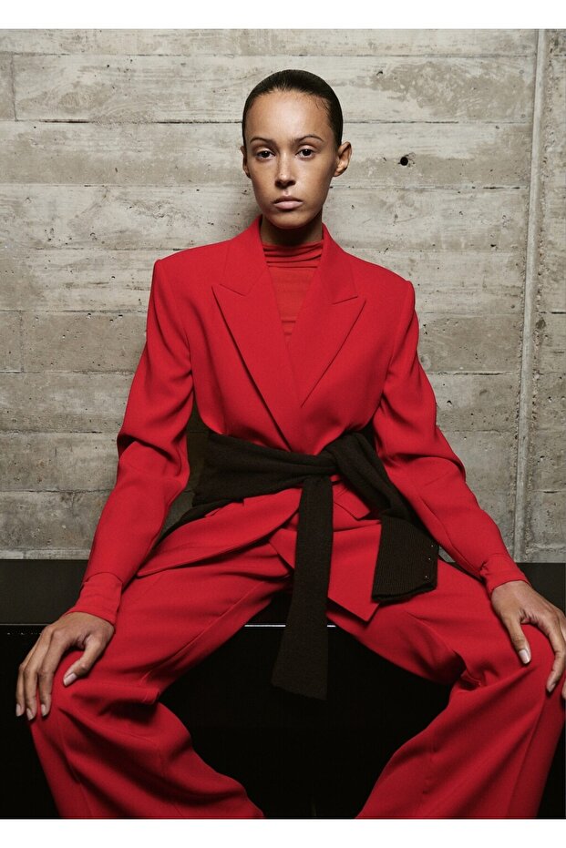 Fular detaylı blazer ceket - 6