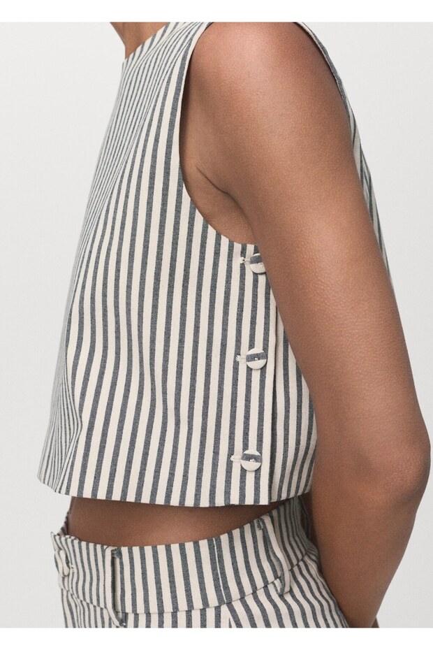 Düğmeli çizgili bluz - 7