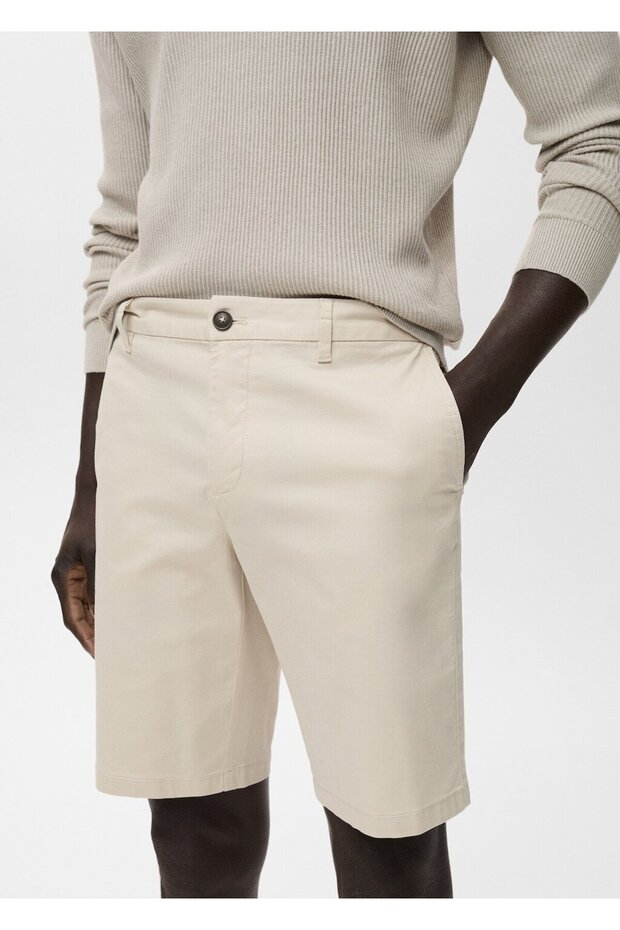 Dar kesim chino pamuklu bermuda şort - 6