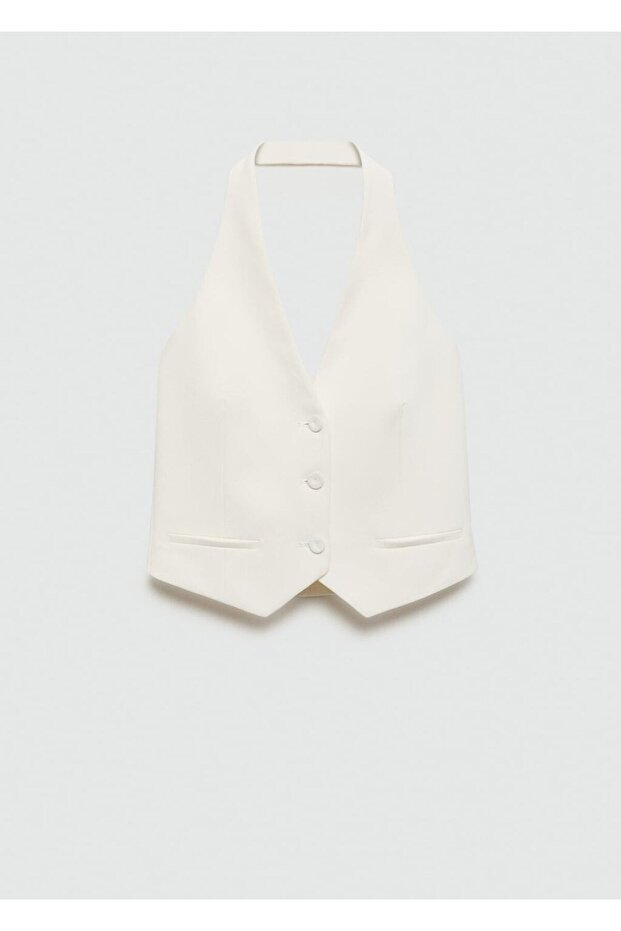 Halter yaka düğmeli yelek - 3