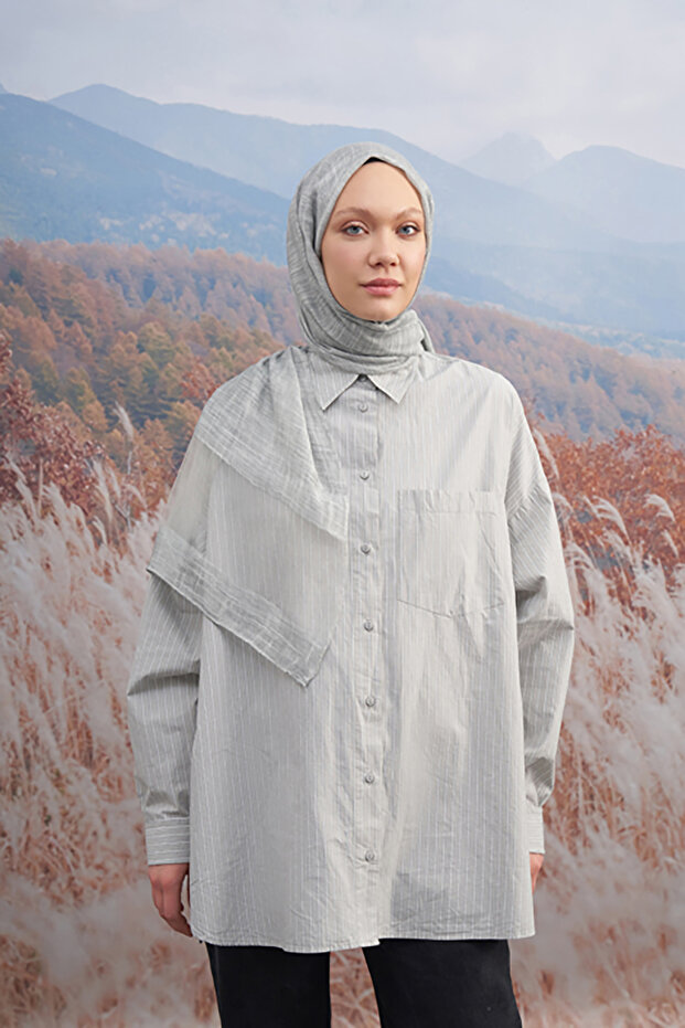 İpekli Eskitme Şal - Gri - 1