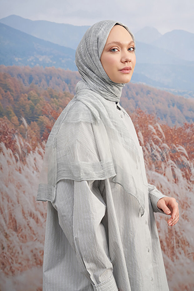 İpekli Eskitme Şal - Gri - 3