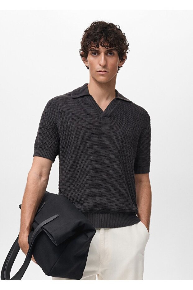 Kroşe pamuklu polo gömlek - 1