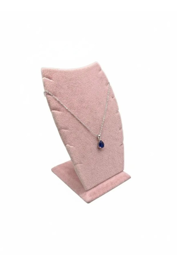 Domestic Production Dubai Model Suede Fabric Pink Color 12/8 cm Necklace - Chain Stand