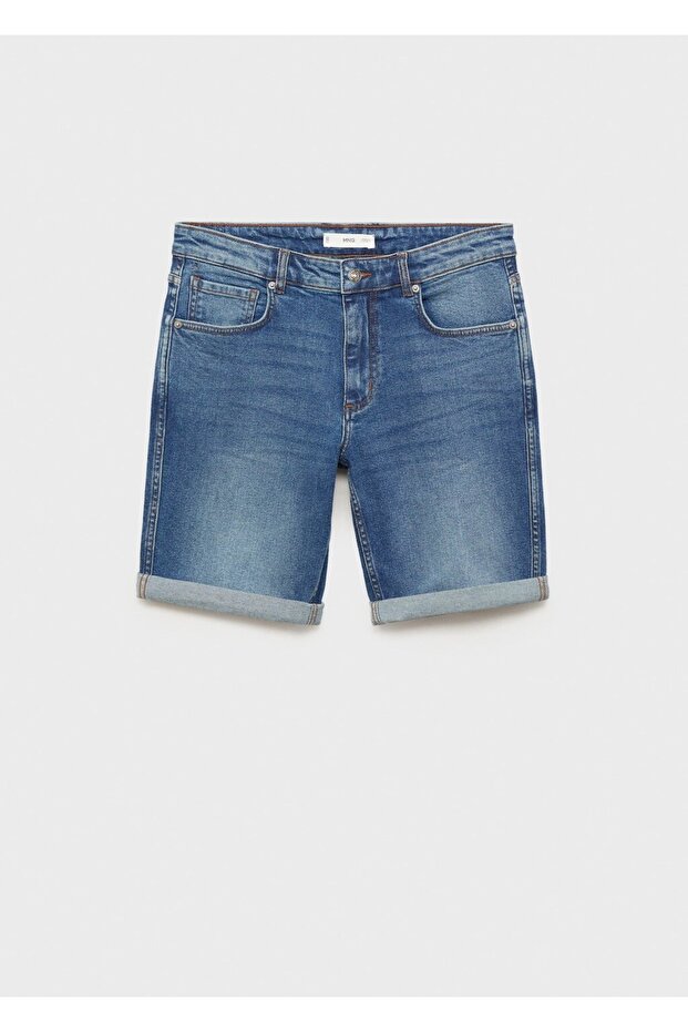 Slim fit kot bermuda şort - 3