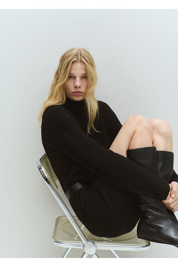 Balıkçı yaka triko elbise - 7