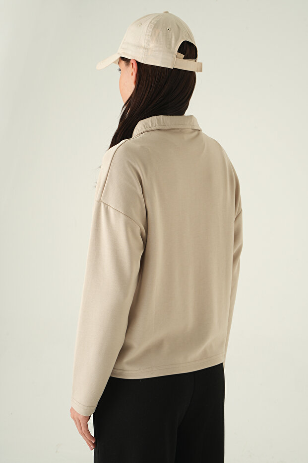 8249A سويت شيرت بسحاب نصفي بيج - 5