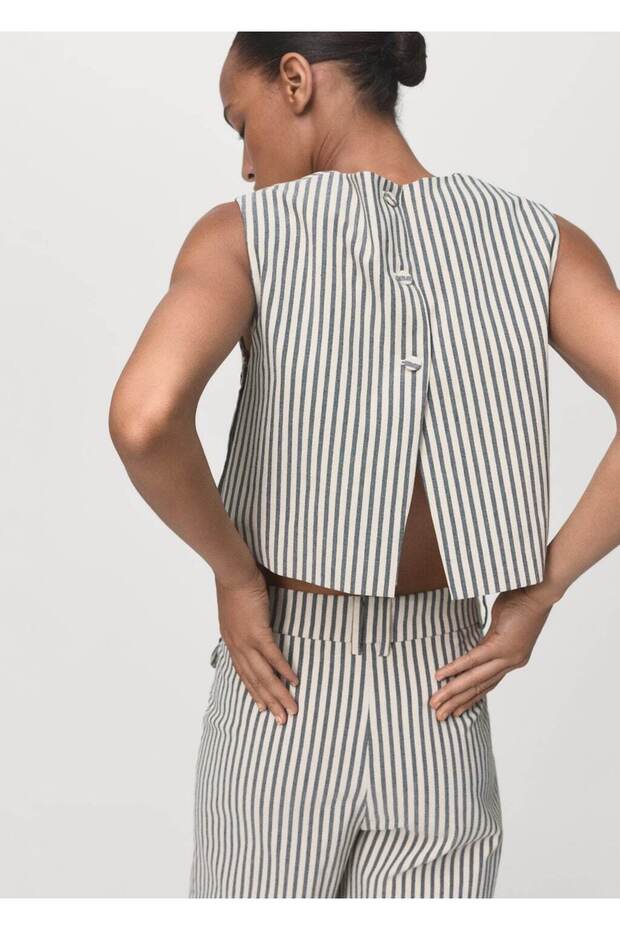 Düğmeli çizgili bluz - 4