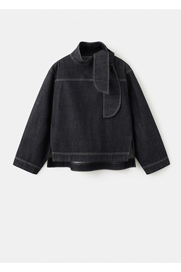 Düğüm yaka denim bluz - 3