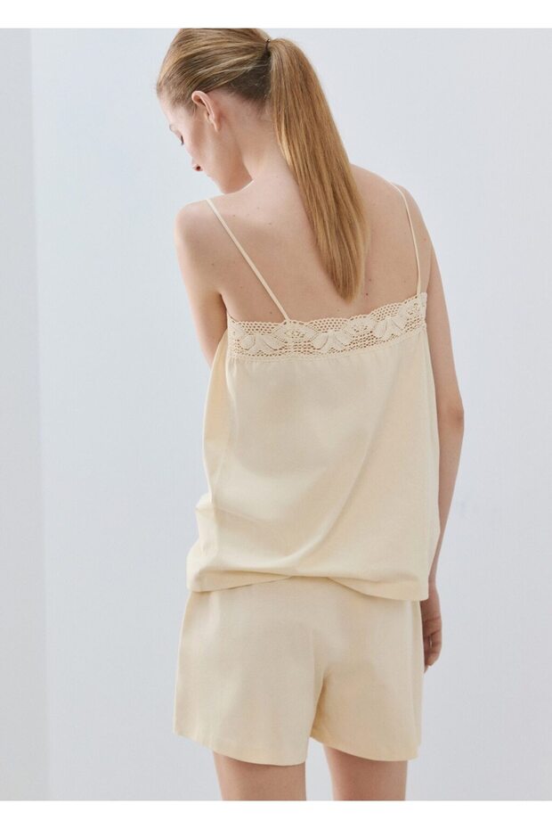 Dantel askılı pamuklu bluz - 4