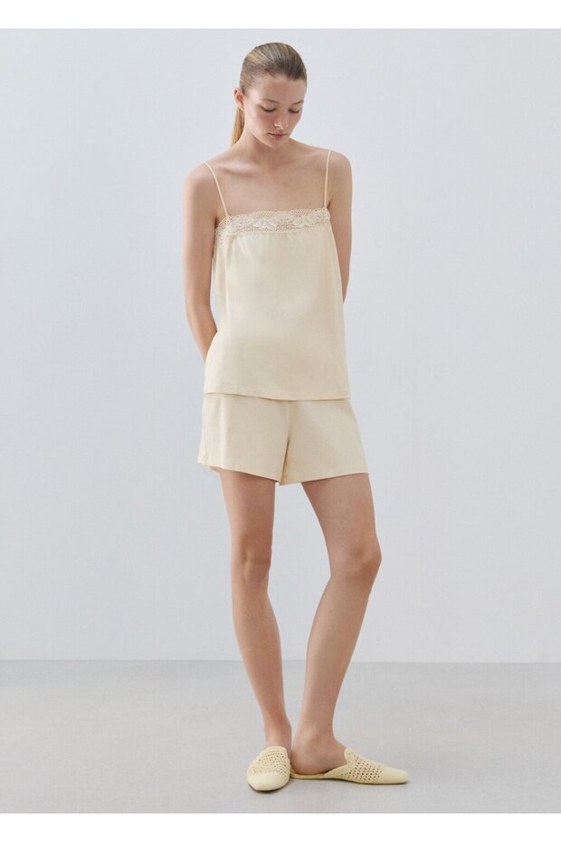 Dantel askılı pamuklu bluz - 2