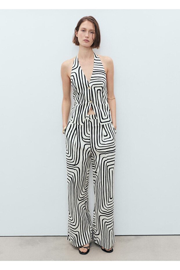 Geometric Pattern Linen Pants - 2
