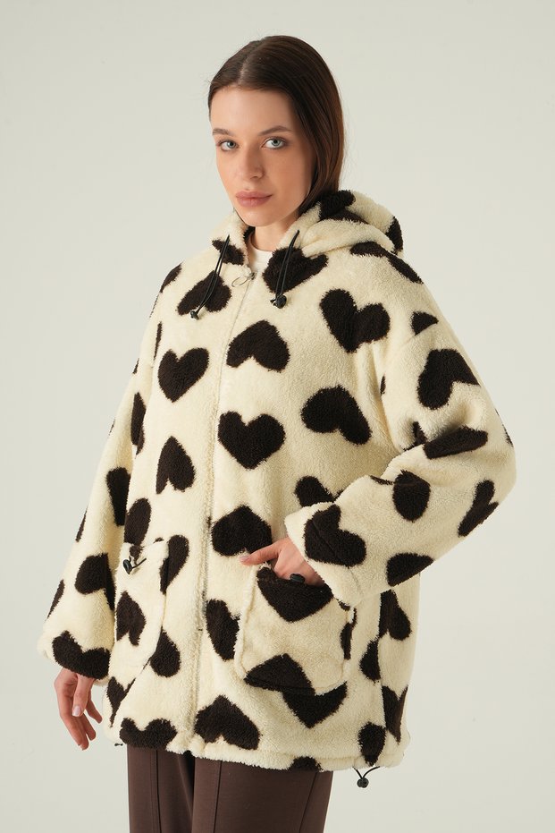 Beige Front Pocketed Plush Coat 3120A