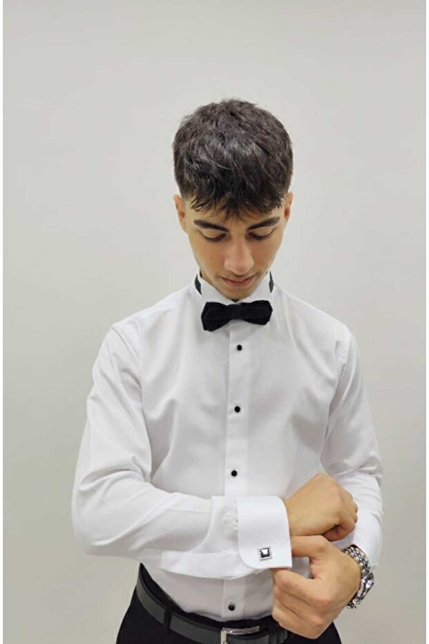 قميص العريس بأزرار أكمام للرجال