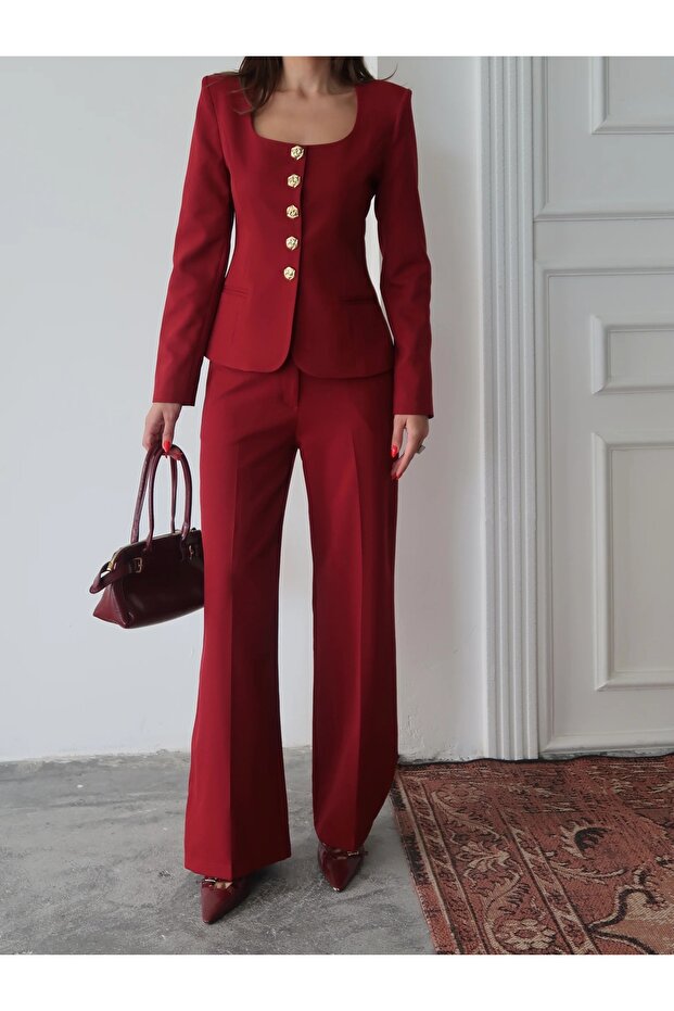 Jane Button Tailored Suit Bordo - 3