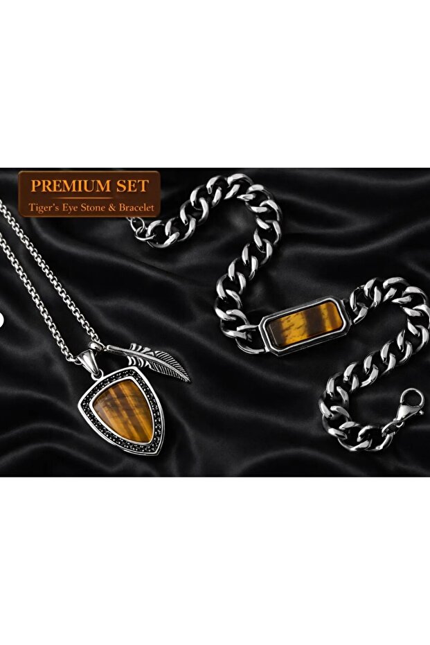 Men's Necklace & Bracelet Set with Tiger's Eye Stone | Special Gift for Your Loved One