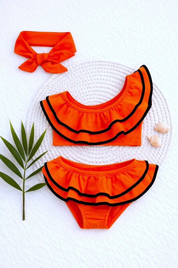 Girls' Bikini Set with Bandana Flounces One Shoulder Ruffles Cutout Low-Cut Model
