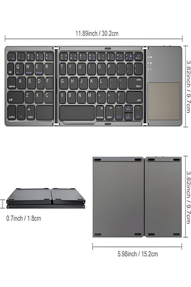 Type-c Şarjlı, Touchpad Katlanabilir Bluetooth Klavye Ios/android/windows | Titanyum - 2