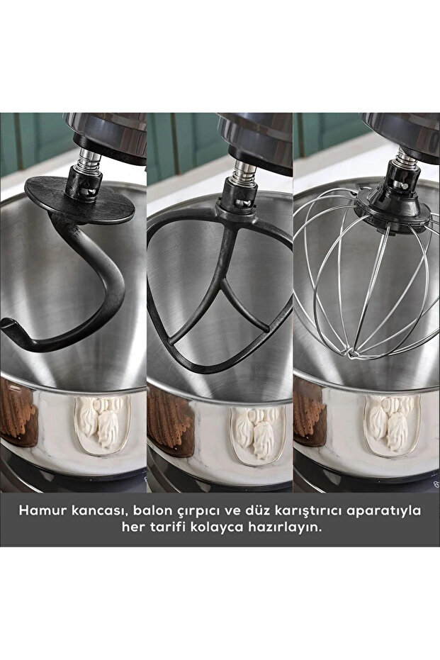 EMSAN 6 Hız Kademeli 1500W Güçlü Motor 5L Geniş Hazneli Stand Mikser Gri - 2