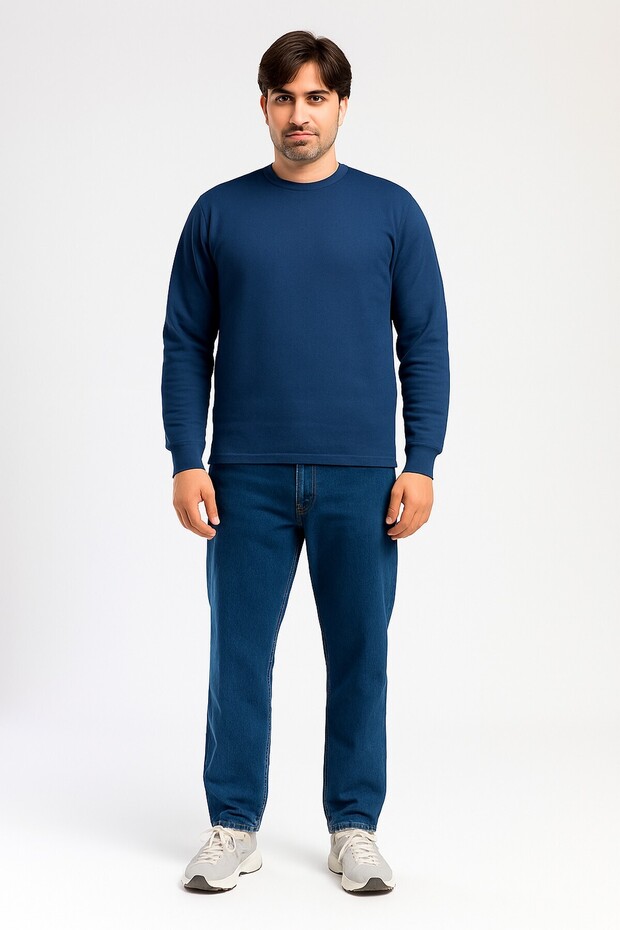 Lightweight Slim Fit Crew Neck Men's Basic Sweatshirt with Fleece Inside