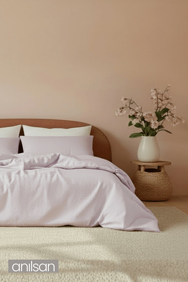 Camelia King Flat Ranforce Duvet Cover Set - Lilac 100% Cotton