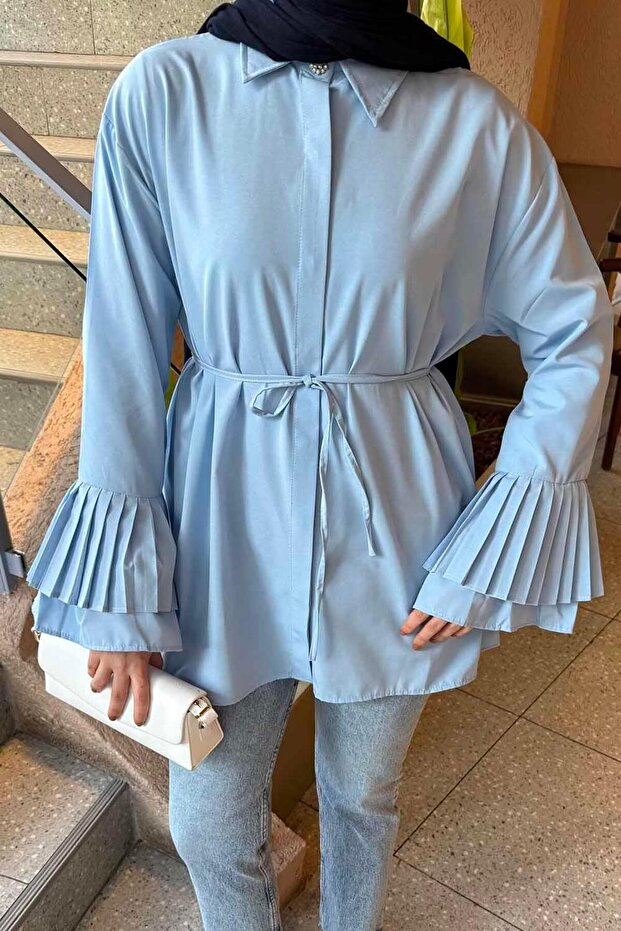 Piliseli Uzun Gömlek Mavi - 3