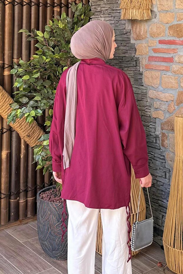 Oversize Gömlek Bordo - 4