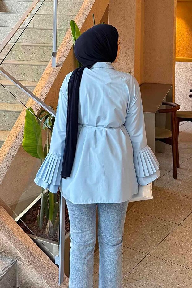 Piliseli Uzun Gömlek Mavi - 4