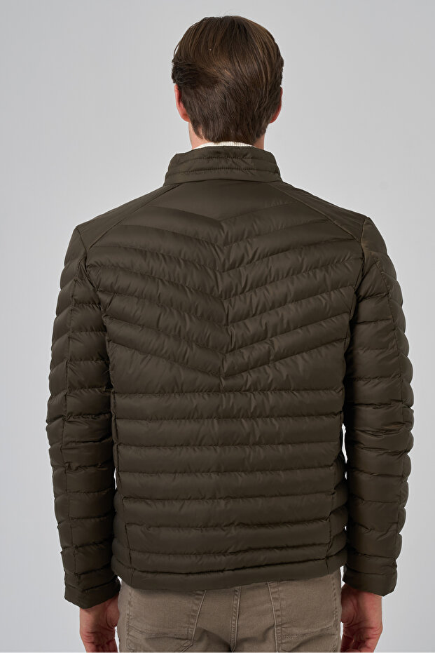 Erkek Haki Polyester Kısa Kapitone Mont - 5