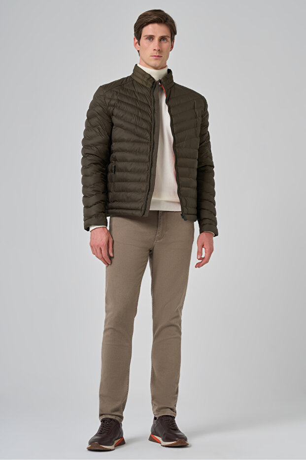 Erkek Haki Polyester Kısa Kapitone Mont - 4