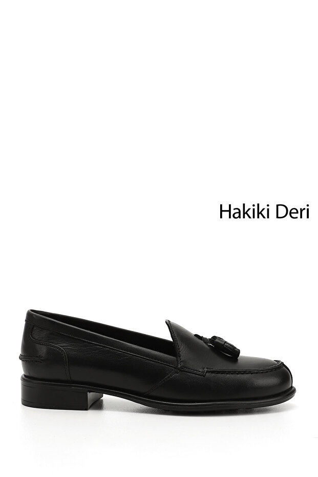 Women's Black Genuine Leather Loafer Shoes