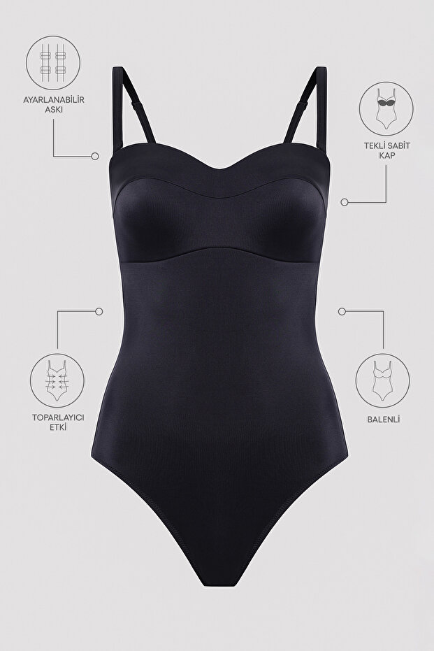 Черен бански с корсет Lotus Basic New - 5