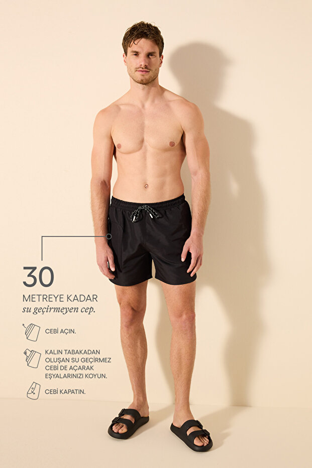 Siyah Aqua Erkek Şort Mayo - 1